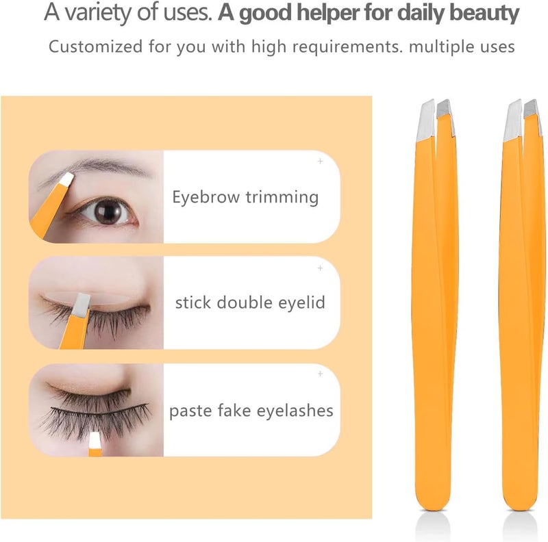Derlaier Tweezers Set, High Precision Stainless Steel Eyebrow Tweezers for Facial Hair, Inward Growing Hair and Splinter Remover Kit, Suitable for Women and Men, Pink and Black 4-Piece Set. (Orange) - Image 3